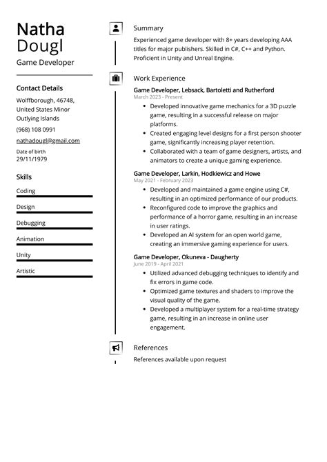 Senior game designer resume